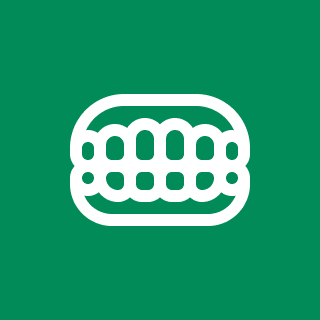 3 White icon of a sandwich with a hamburger bun and filling, on a green background.